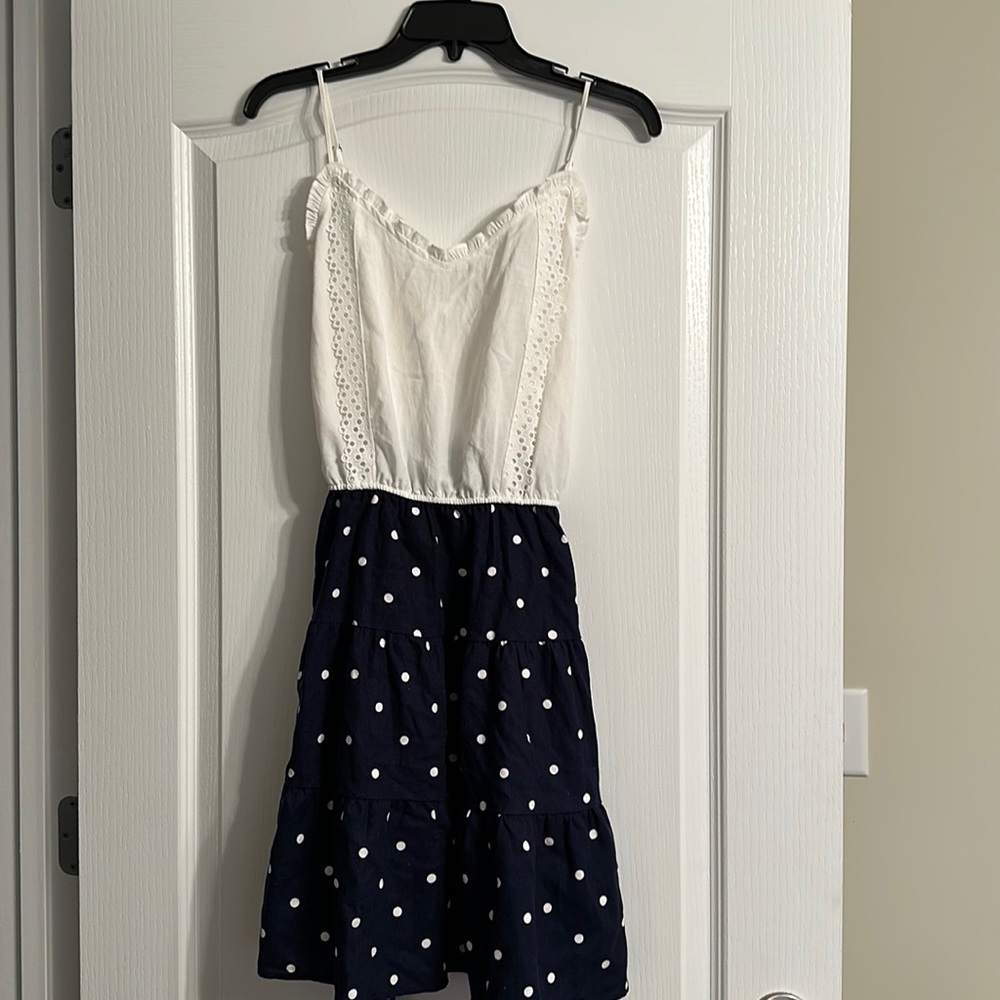 MINE Tiered Polka Dot Dress- Navy/White